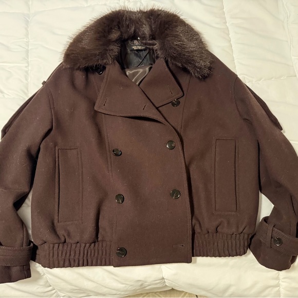 Zara Dark Brown Jacket with Faux Fur Collar - Picture 2 of 5